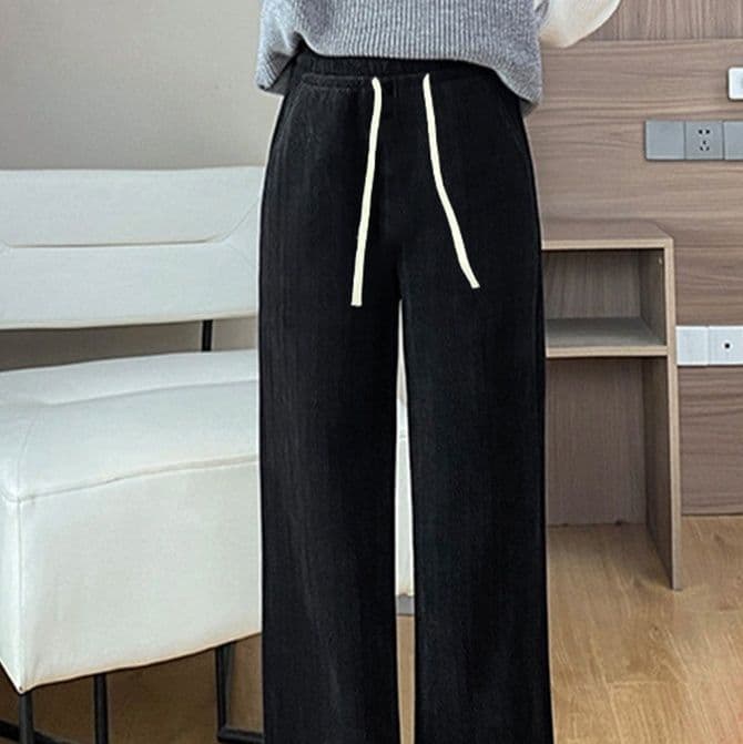  バギーパンツ 裏起毛リブニットバギーパンツレディース冬用