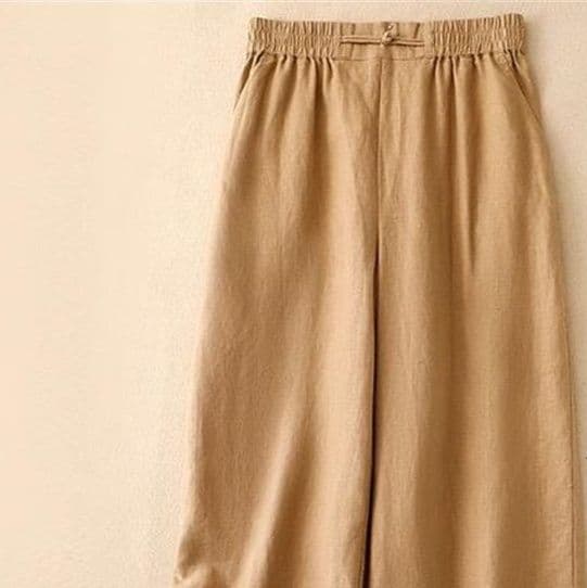  バギーパンツ 麻混綿素材ゆったりバギーパンツ夏用薄手