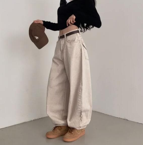  バギーパンツ ハート刺繍デニムワイドパンツ バギーシルエット