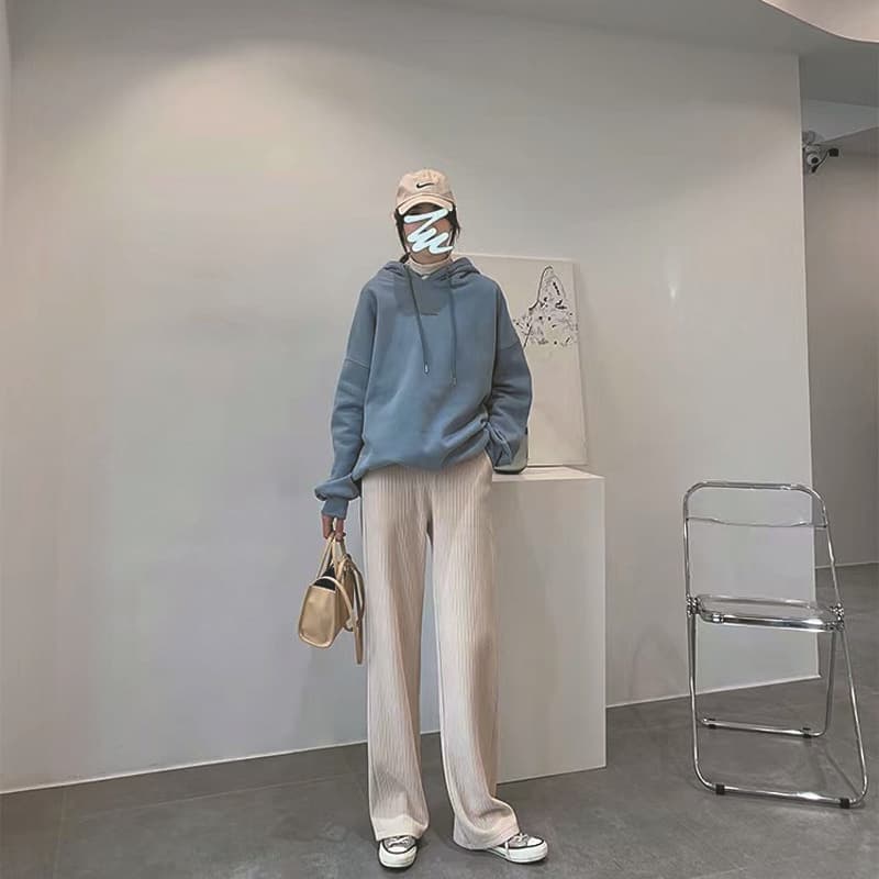  バギーパンツ コーデュロイ縦リブワイドパンツ女性用ゆったりウエストゴム