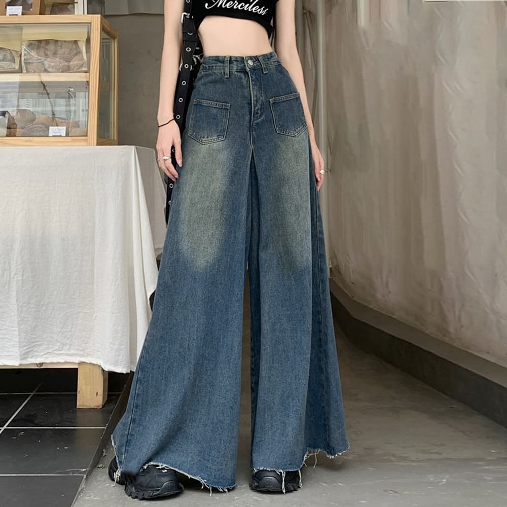 ワイド デニム バギーパンツ レディース ハイウエスト
