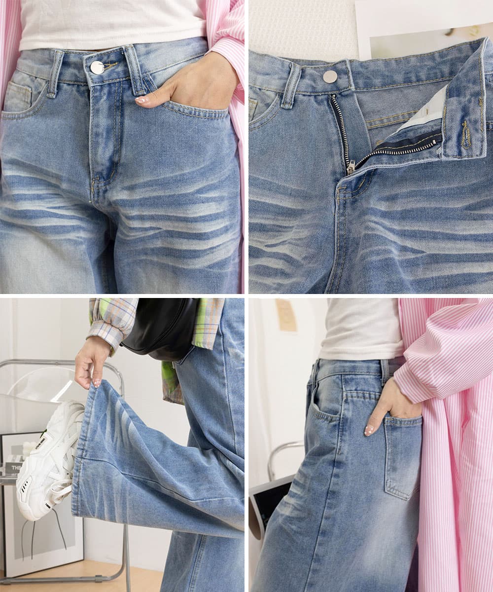 バギーパンツ ウォッシュ加工デニムバギーパンツ