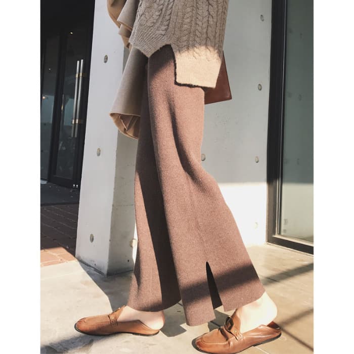  バギーパンツ 冬用レディースワイドニットパンツ ゆったり厚手ウエストゴム