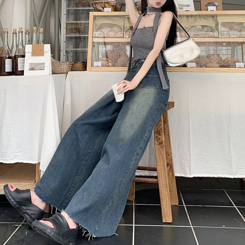 ワイド デニム バギーパンツ レディース ハイウエスト