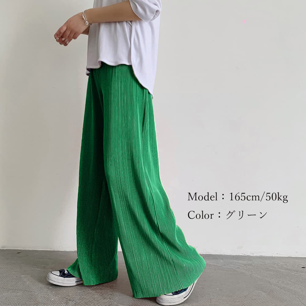  バギーパンツ プリーツ加工ゆったりバギーパンツ