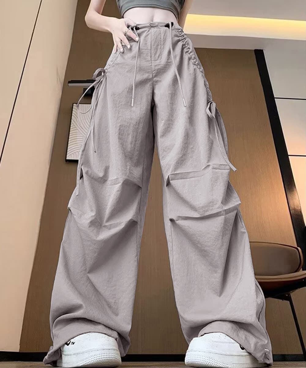  バギーパンツ サイドドローストリング ワイドカーゴパンツ レディース