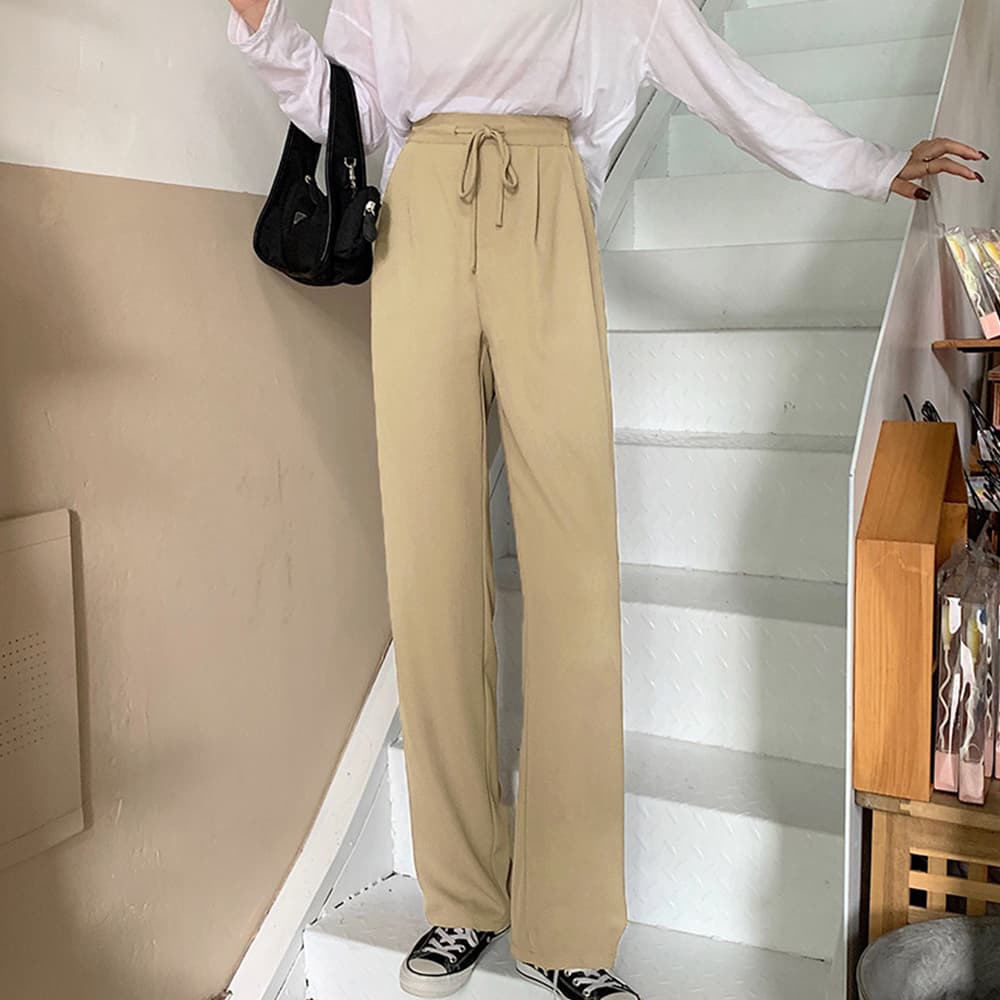  バギーパンツ 美脚ワイドバギーパンツ ハイウエスト紐調節