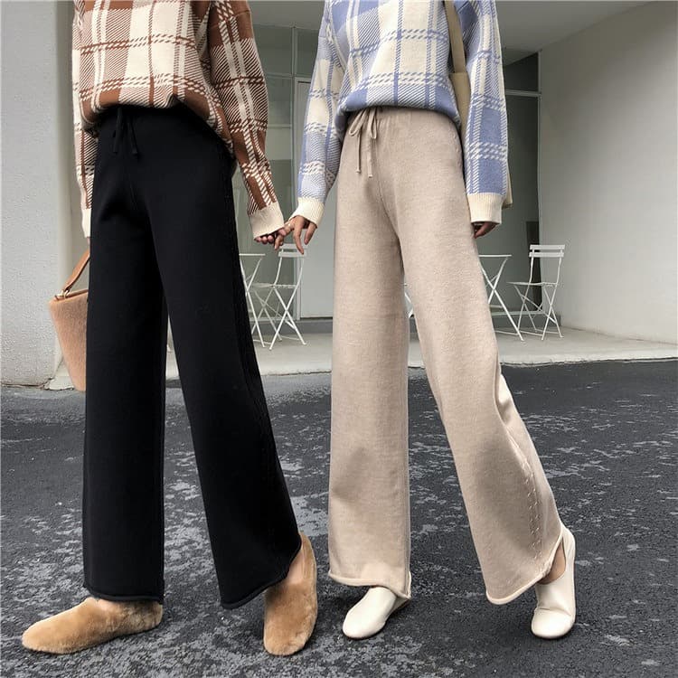  バギーパンツ 体型カバーワイドスラックス着痩せハイウエスト無地
