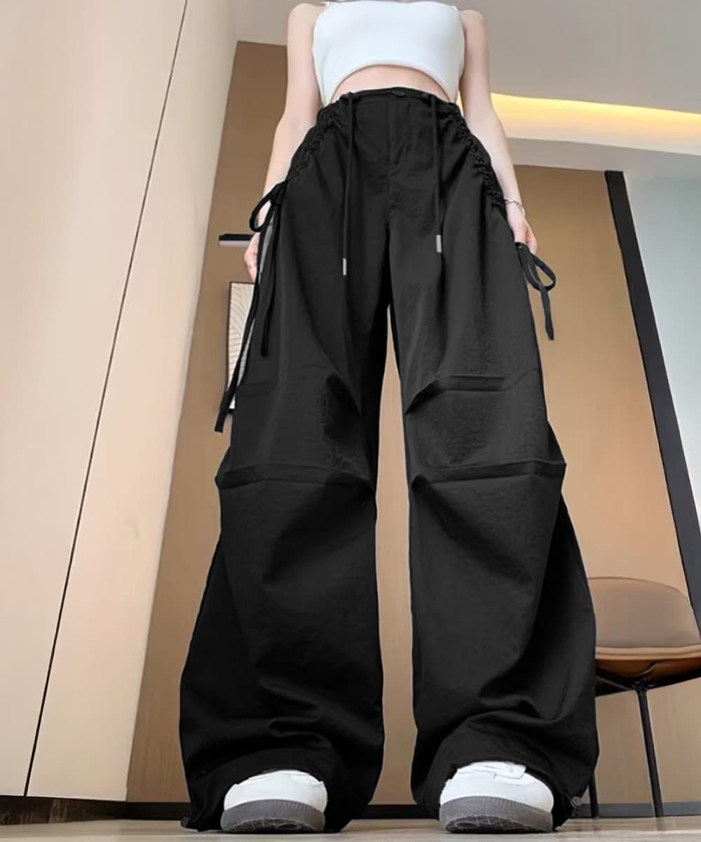  バギーパンツ サイドドローストリング ワイドカーゴパンツ レディース