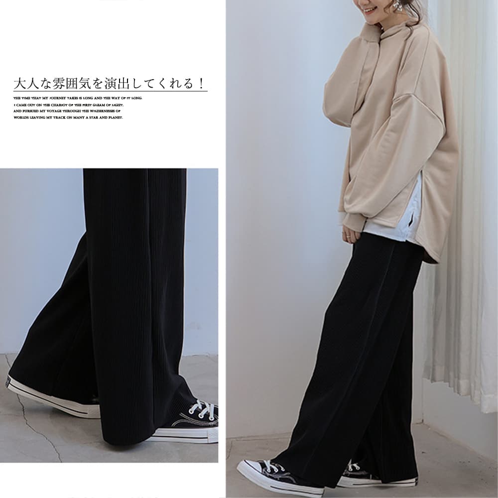  バギーパンツ プリーツ加工ゆったりバギーパンツ