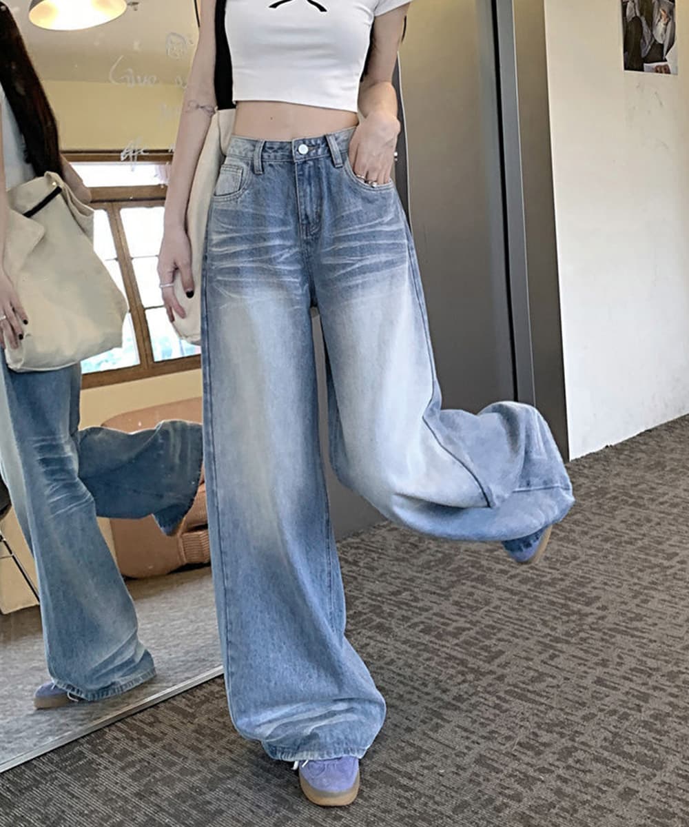  バギーパンツ ウォッシュ加工デニムバギーパンツ