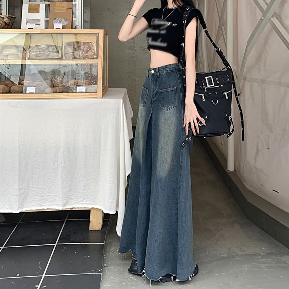 ワイド デニム バギーパンツ レディース ハイウエスト