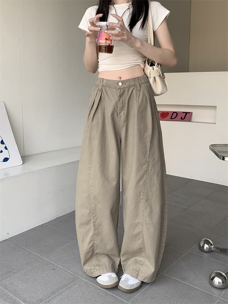 バギーパンツ ハイウエスト ゆったりバギーパンツ