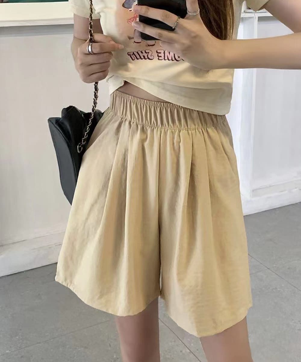 韓国風ワイドショートパンツ 体型カバー バギーパンツ