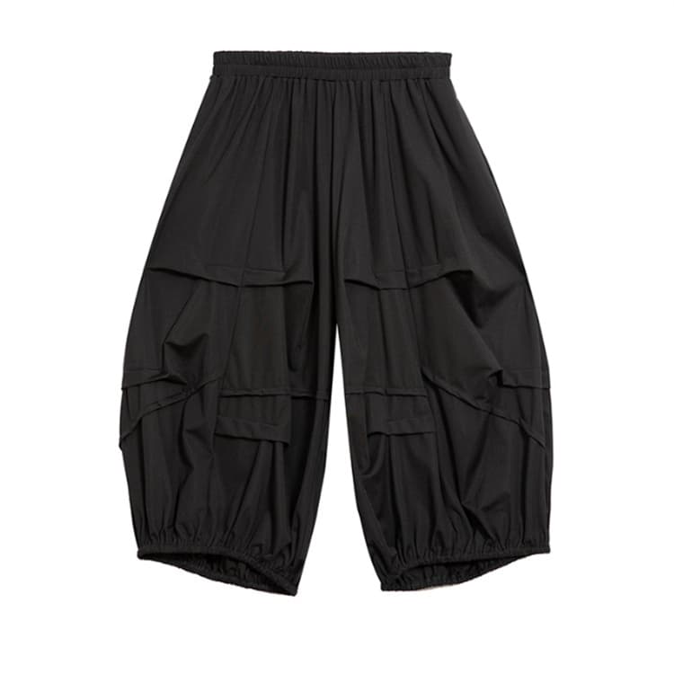 バギーパンツ ゆったりバギーパンツ七分丈ブラック夏用ストリート