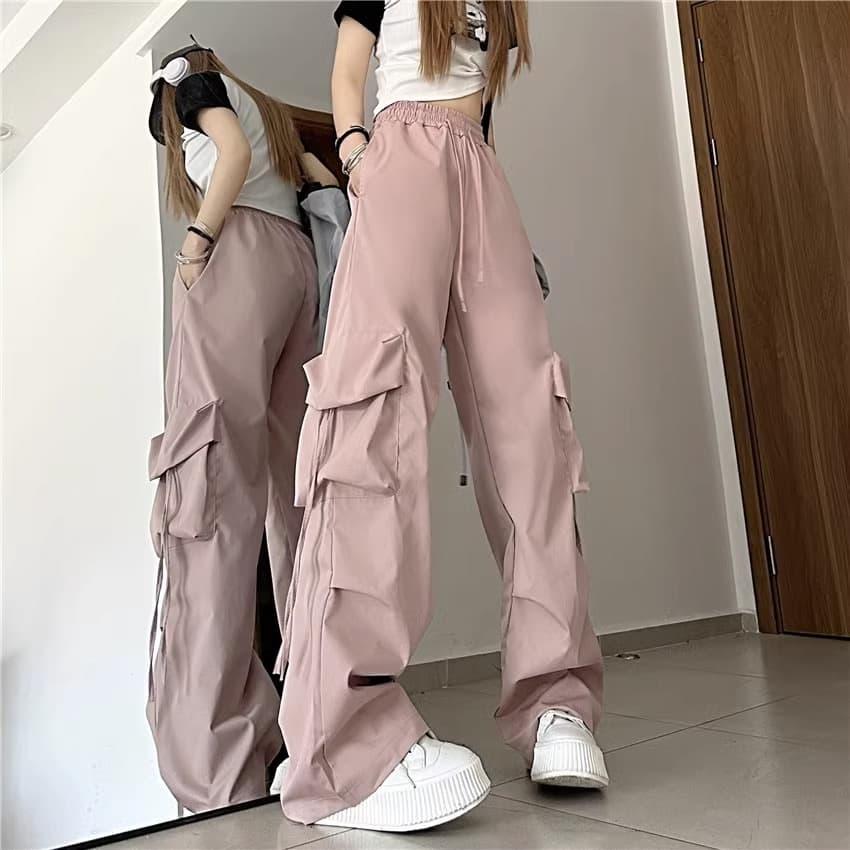 バギーパンツ スウェット素材 レディース カーゴパンツ ゆったり ワイド 黒