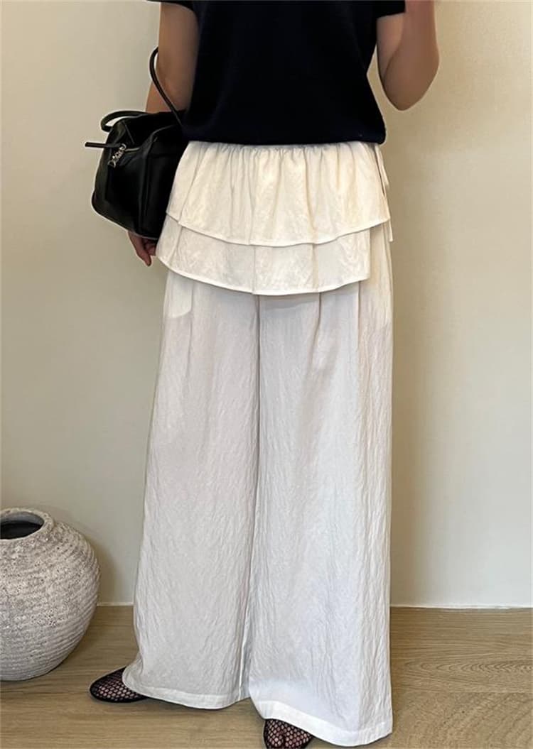縦ストライプ ハイウエスト バギーパンツ ゆったりワイド