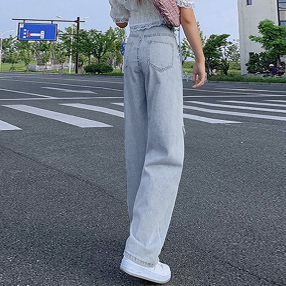 バギーパンツ デニムバギーパンツ ダメージ加工 ハイウエスト