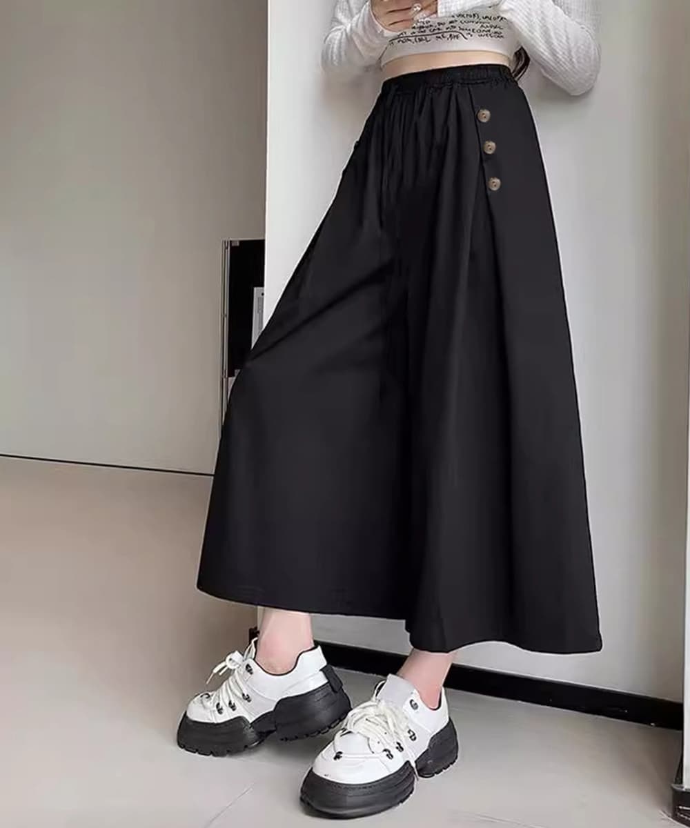 バギーパンツ サイドボタン付きバギーパンツ ハイウエスト ワイドパンツ